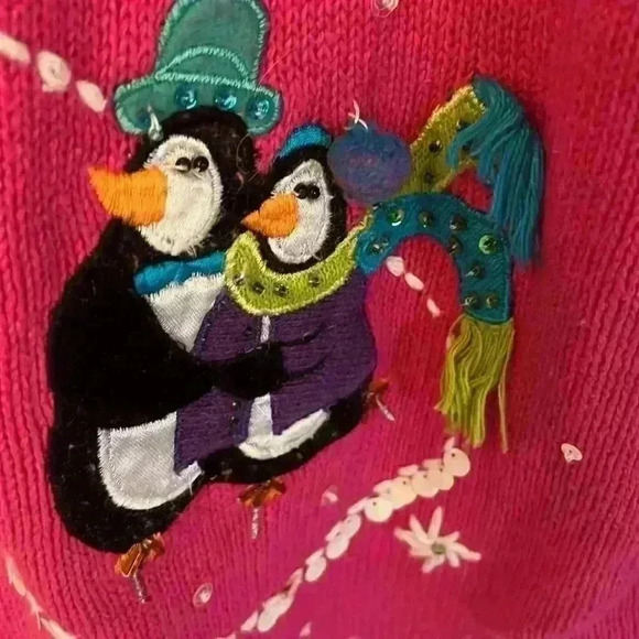Tiara International Christmas Collection Ugly Sweater Penguins Zip Cardigan XL - Picture 4 of 7